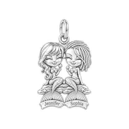 Sisters of the Sea Charm Bracelet – Personalized Bestie Gift – silver charm, front view