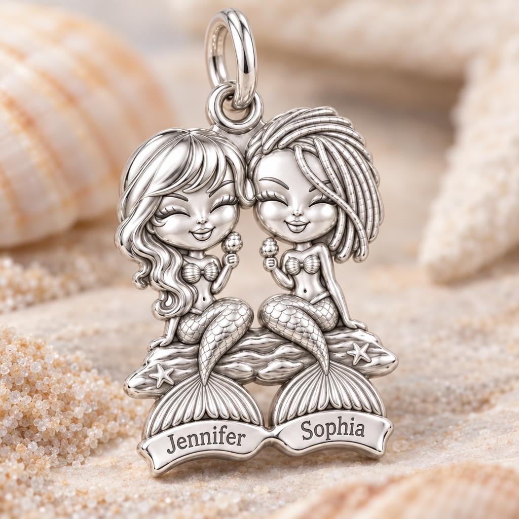 Sisters of the Sea Charm Bracelet – Personalized Bestie Gift – macro detail of the charm