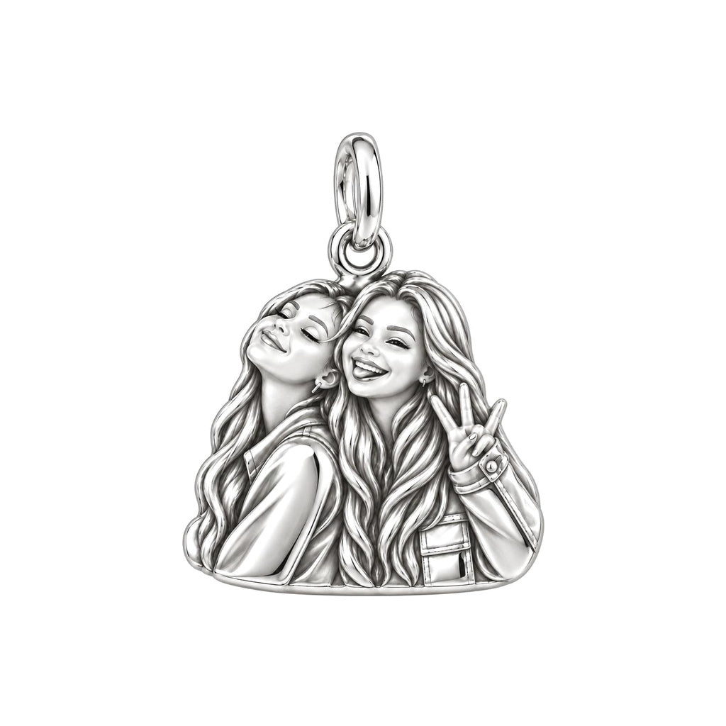 Sisters Side by Side Charm Bracelet – Personalized Sister Gift – silver charm, front view