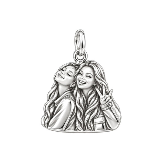 Sisters Side by Side Charm Bracelet – Personalized Sister Gift – silver charm, front view