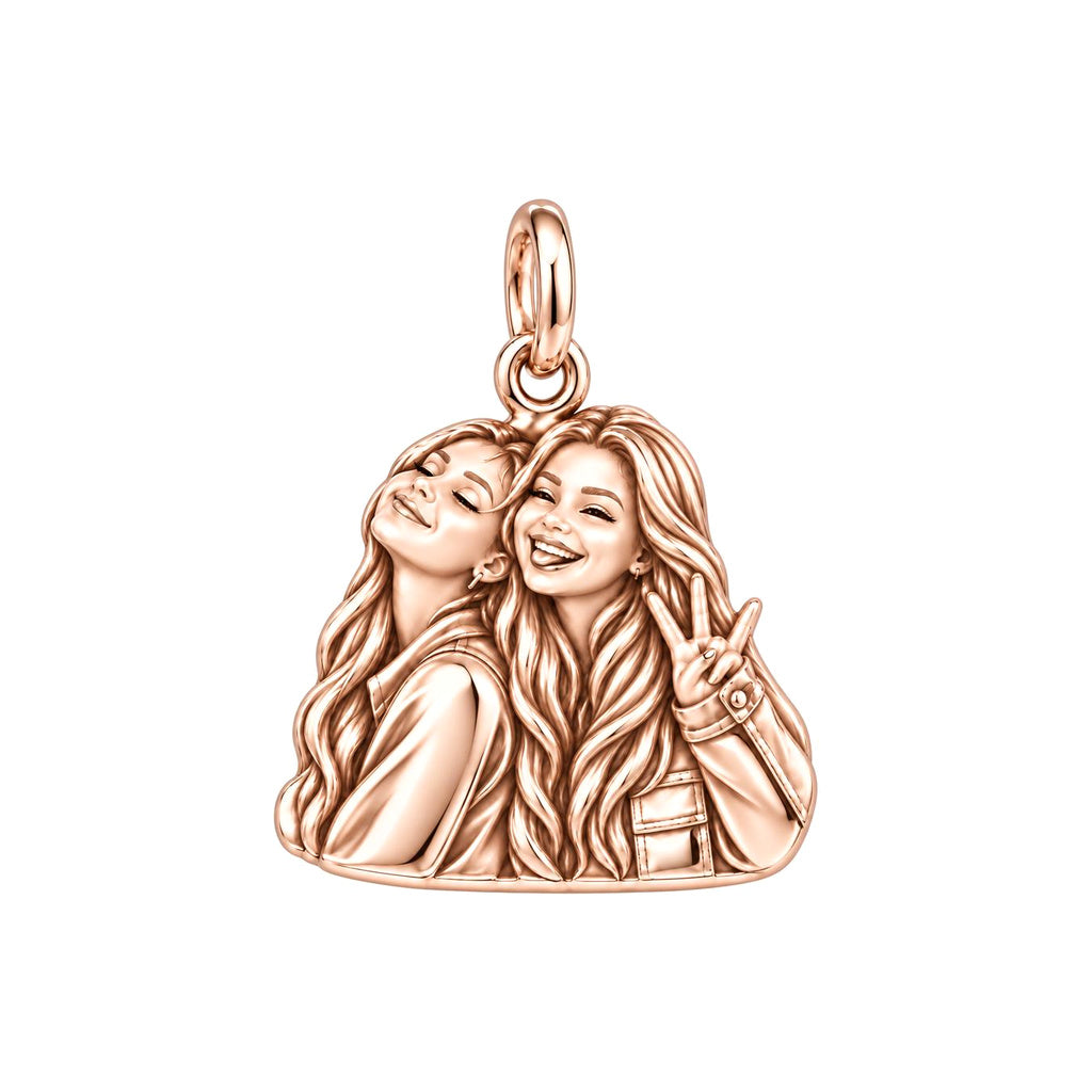Sisters Side by Side Charm Bracelet – Personalized Sister Gift – rose gold charm, front view
