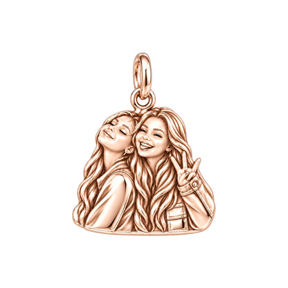Sisters Side by Side Charm Bracelet – Personalized Sister Gift – rose gold charm, front view