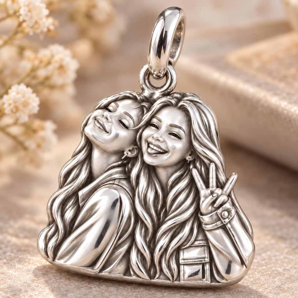 Sisters Side by Side Charm Bracelet – Personalized Sister Gift – macro detail of the charm
