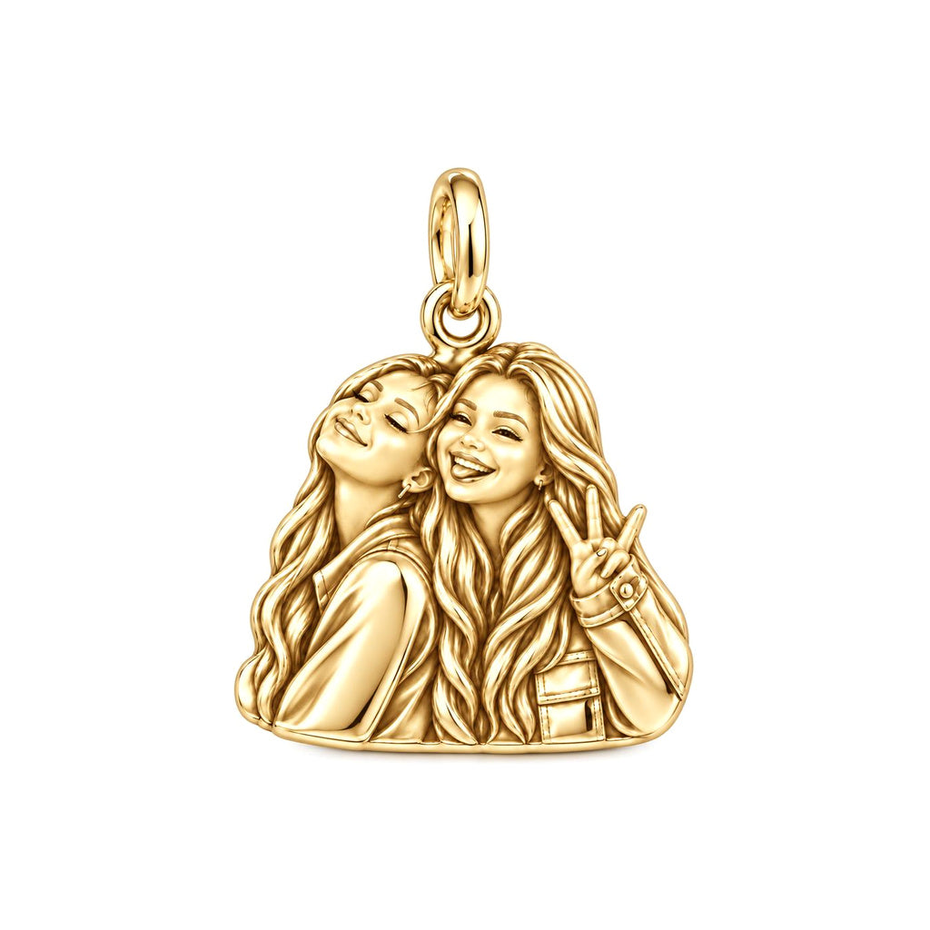 Sisters Side by Side Charm Bracelet – Personalized Sister Gift – 18K gold charm, front view