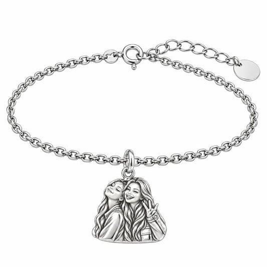 Sisters Side by Side Charm Bracelet Set – silver, front view