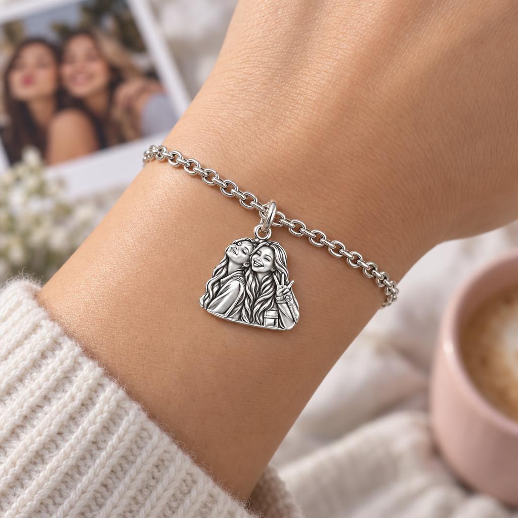 Sisters Side by Side Charm Bracelet Set – worn / in use
