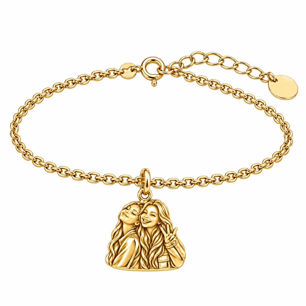 Sisters Side by Side Charm Bracelet Set – 18K gold, front view