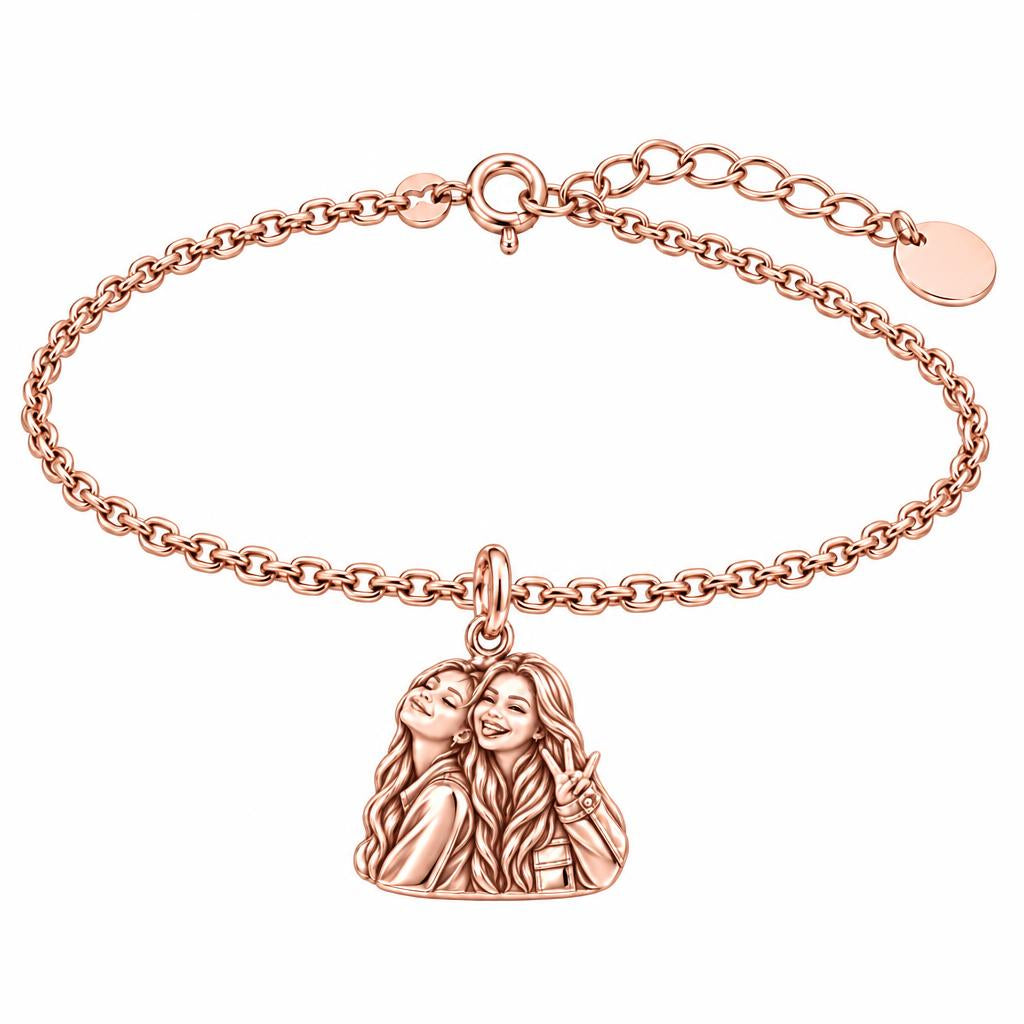 Sisters Side by Side Charm Bracelet Set – rose gold, front view