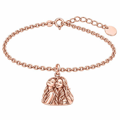 Sisters Side by Side Charm Bracelet Set – rose gold, front view