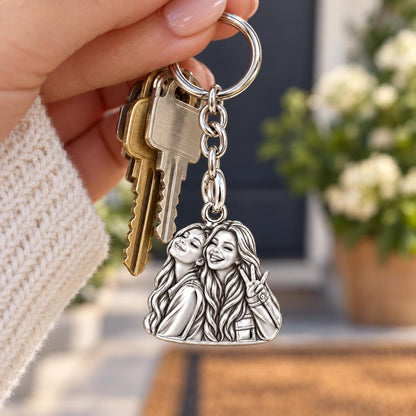 Sisters Side by Side Charm Keychain – worn / in use