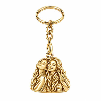 Sisters Side by Side Charm Keychain – 18K gold, front view