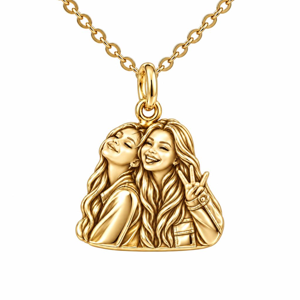 Sisters Side by Side Charm Necklace Set – 18K gold, front view