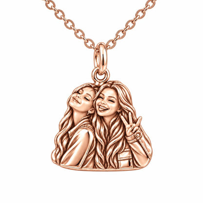 Sisters Side by Side Charm Necklace Set – rose gold, front view