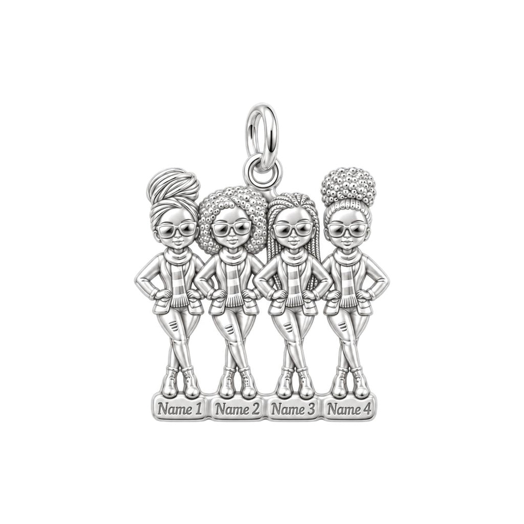 Sisters Standing Together Charm Bracelet – Personalized Sister Gift – silver plated 3 cm charm, front view