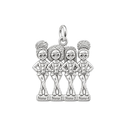 Sisters Standing Together Charm Bracelet – Personalized Sister Gift – silver plated 3 cm charm, front view