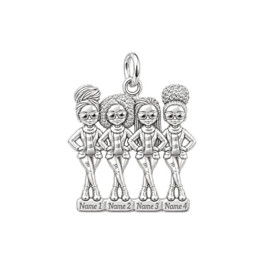 Sisters Standing Together Charm Bracelet – Personalized Sister Gift – silver plated 3 cm charm, front view