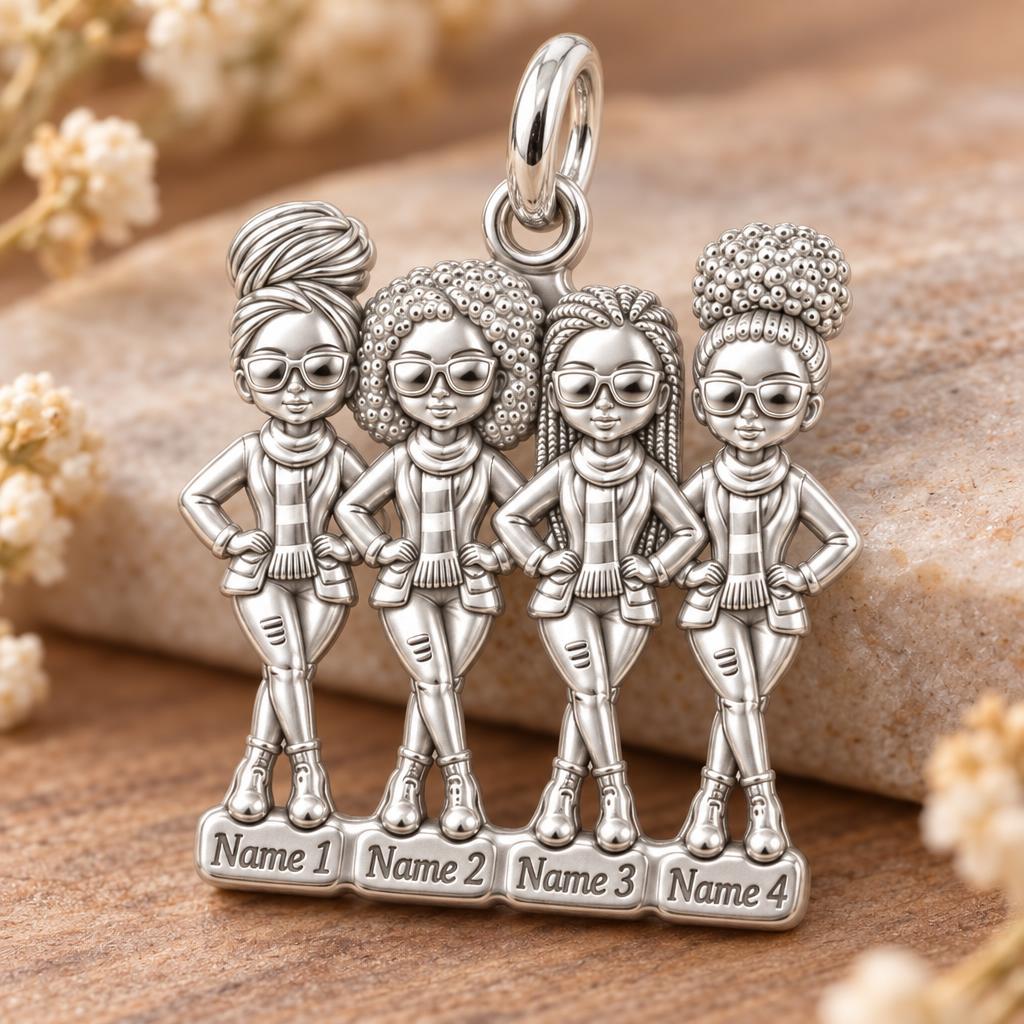 Sisters Standing Together Charm Bracelet – Personalized Sister Gift – macro detail of the charm