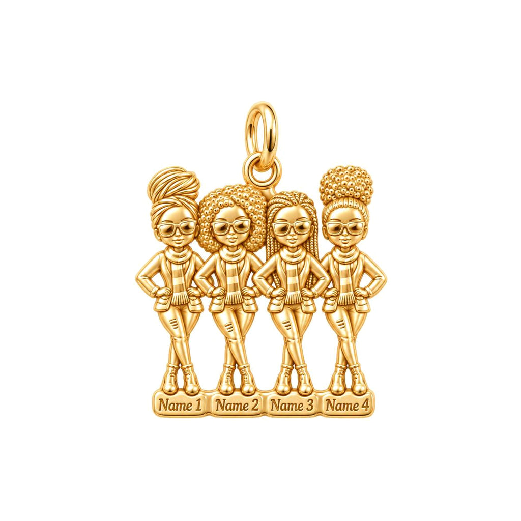 Sisters Standing Together Charm Bracelet – Personalized Sister Gift – 18K gold plated 3 cm charm, front view