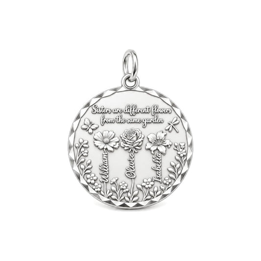 Sisters Wildflower Garden Charm Bracelet – Personalized Sister Gift – silver charm, front view