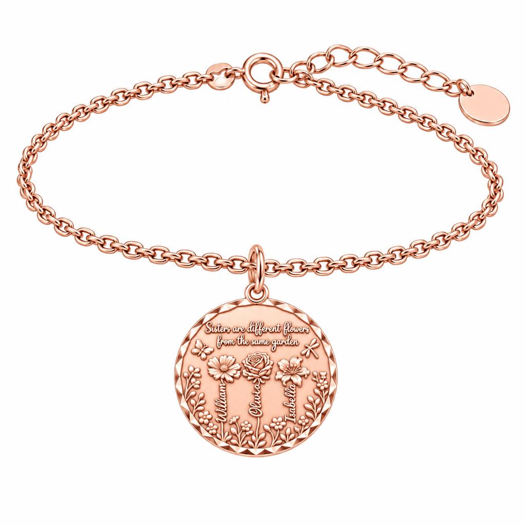 Sisters Wildflower Garden Charm Bracelet Set – rose gold, front view