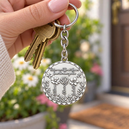 Sisters Wildflower Garden Charm Keychain – worn / in use