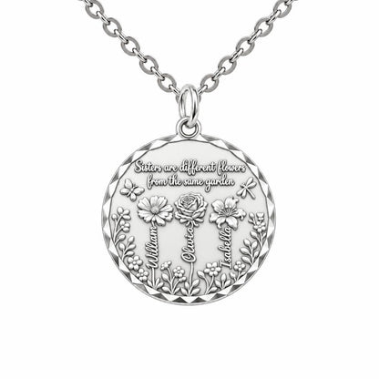 Sisters Wildflower Garden Charm Necklace Set – silver, front view