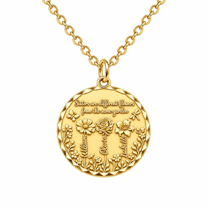 Sisters Wildflower Garden Charm Necklace Set – 18K gold, front view