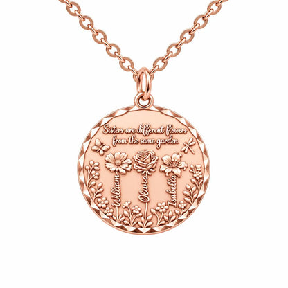 Sisters Wildflower Garden Charm Necklace Set – rose gold, front view