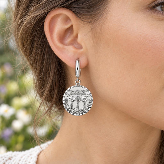 Sisters Wildflower Garden Huggie Charm Earrings – worn / in use