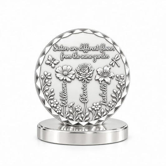 Sisters Wildflower Garden Keepsake Plaque – silver, front view