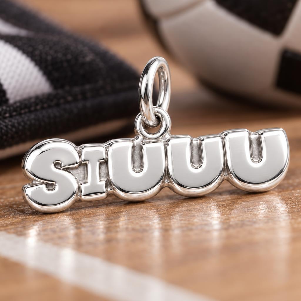 Siuuu Celebration Charm Bracelet – Personalized Athlete Gift – macro detail of the charm