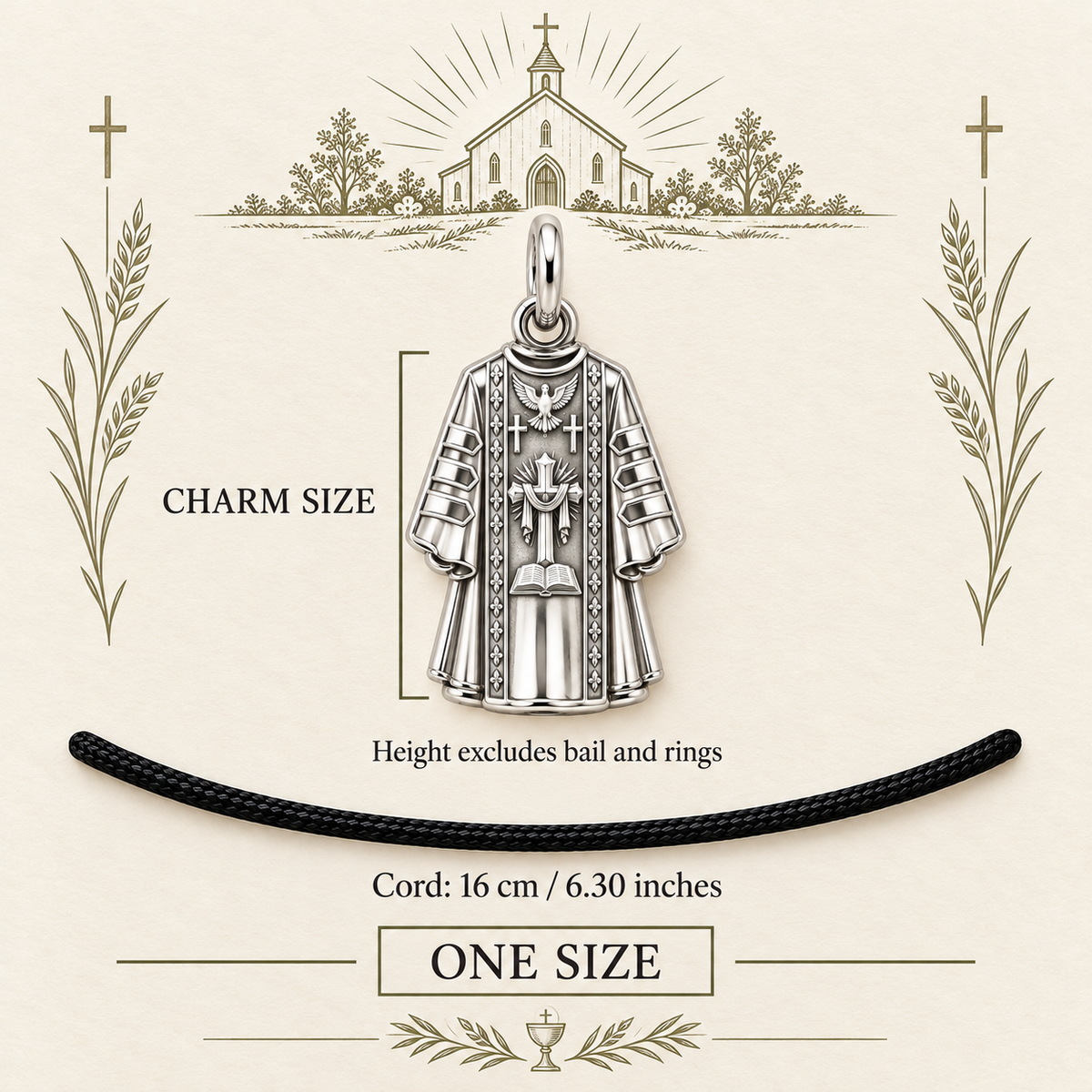 Thank You Father Priest Vestment Charm and Polyester Cord Bracelet Set Gift