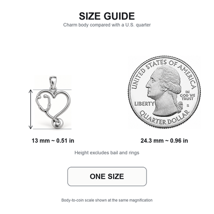 Nurse Stethoscope Heart Charm | 13 mm size guide | 92cb9f52f56ac3128a285a039fc6b002392bd5d2815d187293c4552a3a16e588