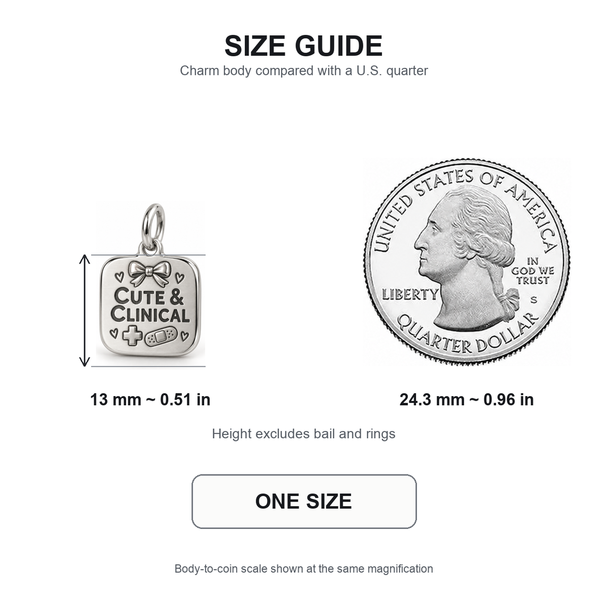 Cute & Clinical Engraved Nurse Charm | 13 mm size guide | 168de71cd4257757b0a972fe7c1ed89c6935aa3a7cb78017ce94288279bf8445