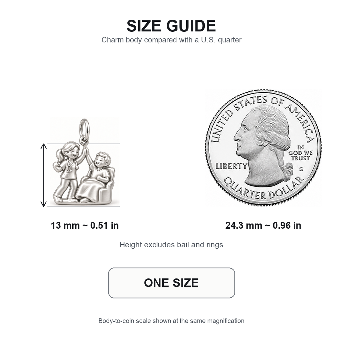 Nurse Patient High Five Dangle Charm | 13 mm size guide | c448153f36f7e050633829067ab643f8fbff8c0932e8cd576e072604839ffb19