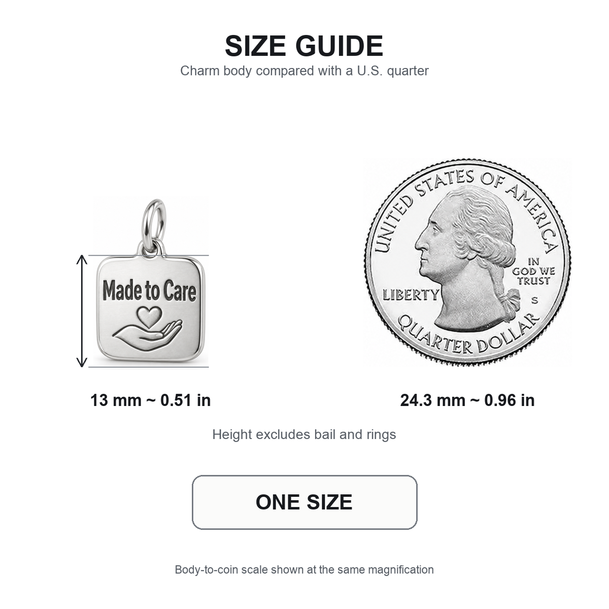 Made to Care Engraved Nurse Charm | 13 mm size guide | f780b9d94c3d838eeaaaca428b5ebbd8a5b6bdd32eb678346c4e5e622f691057