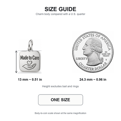 Made to Care Engraved Nurse Charm | 13 mm size guide | f780b9d94c3d838eeaaaca428b5ebbd8a5b6bdd32eb678346c4e5e622f691057