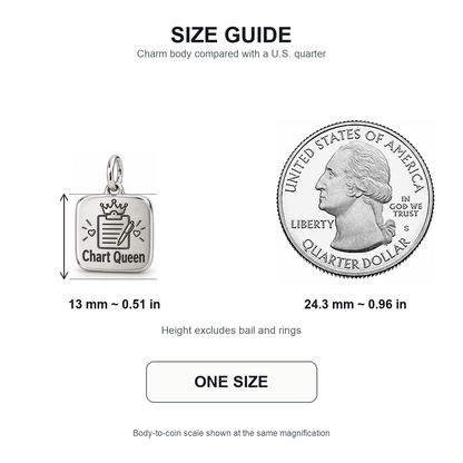 Chart Queen Engraved Nurse Charm | 13 mm size guide | ad8668fb3b6650a5193bae623cc0e37ec62630912f44c92009d2d74959fd7942
