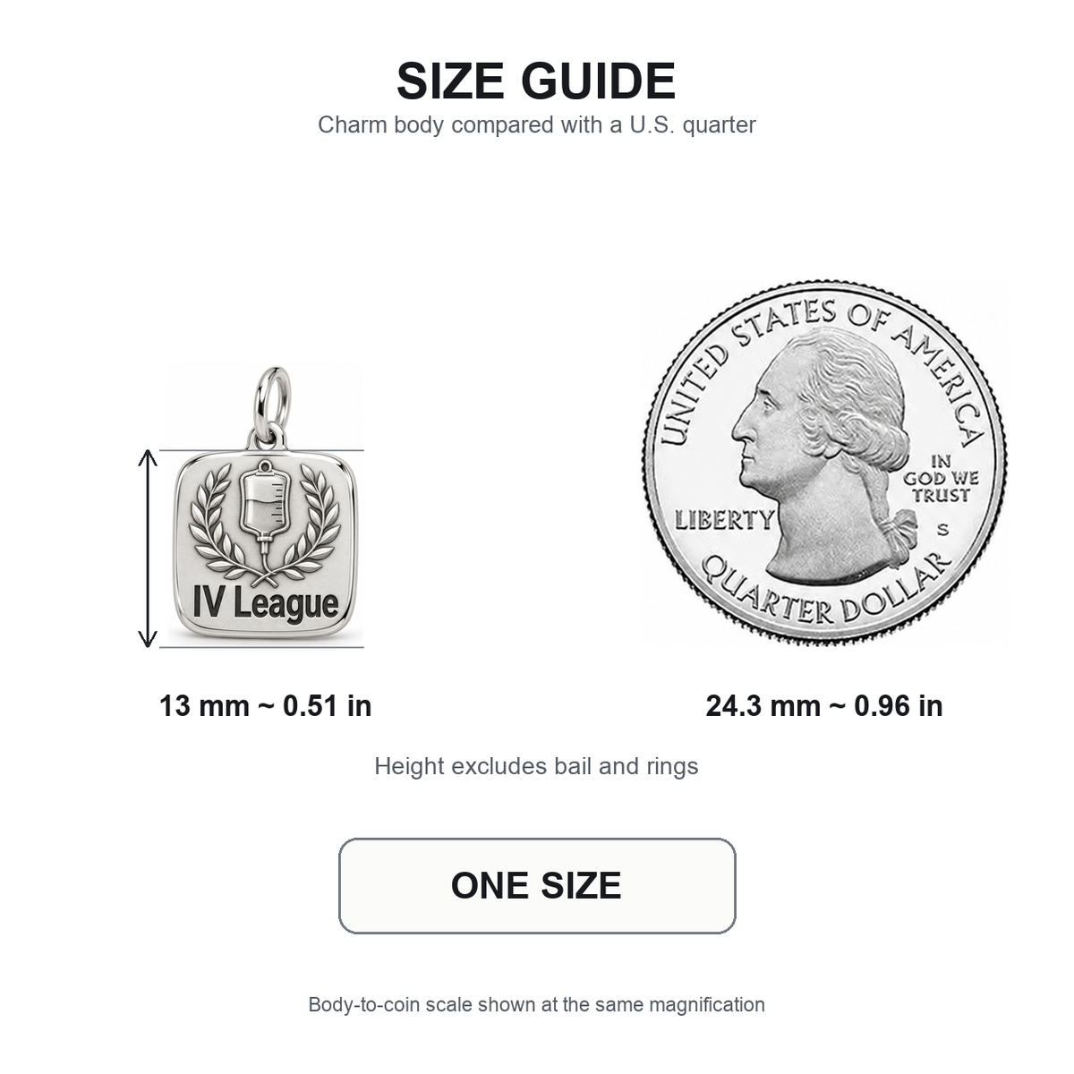 IV League Engraved Nurse Charm | 13 mm size guide | 4c07bc6491c4148ed0d5c6e250c355d83ec846f9802ea29e454e520025abe451