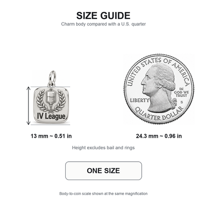 IV League Engraved Nurse Charm | 13 mm size guide | 4c07bc6491c4148ed0d5c6e250c355d83ec846f9802ea29e454e520025abe451