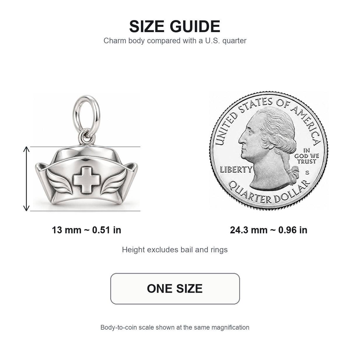 Nurse Cap Dangle Charm | 13 mm size guide | e7a39fd40b763524feb2012c4f808e17d9d895e67ad0068a013661c3586aea4d