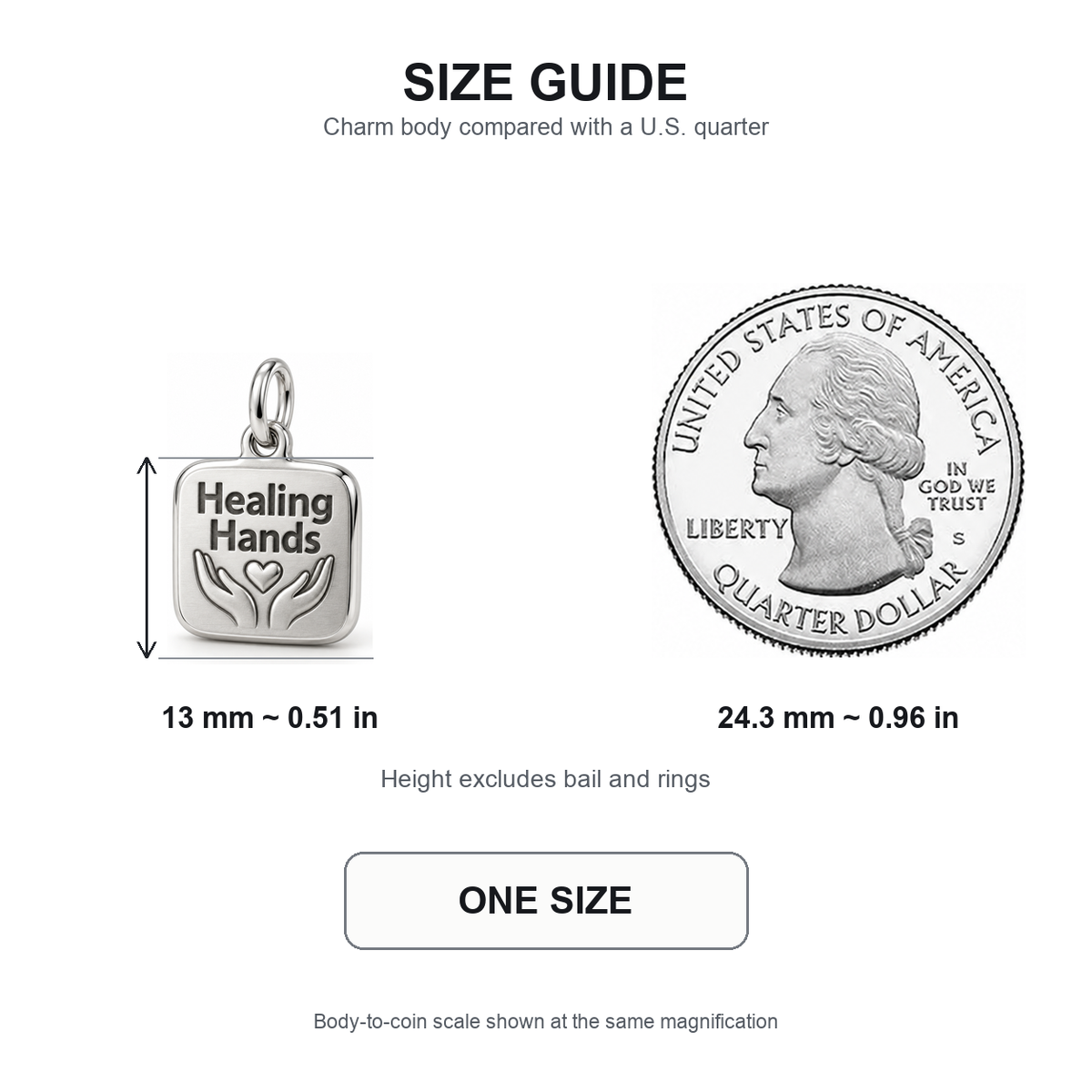 Healing Hands Engraved Nurse Charm | 13 mm size guide | 0a780b22f966d944bf2586e2f9434aa648c46ebd8b81aaacb29284362c48e49b