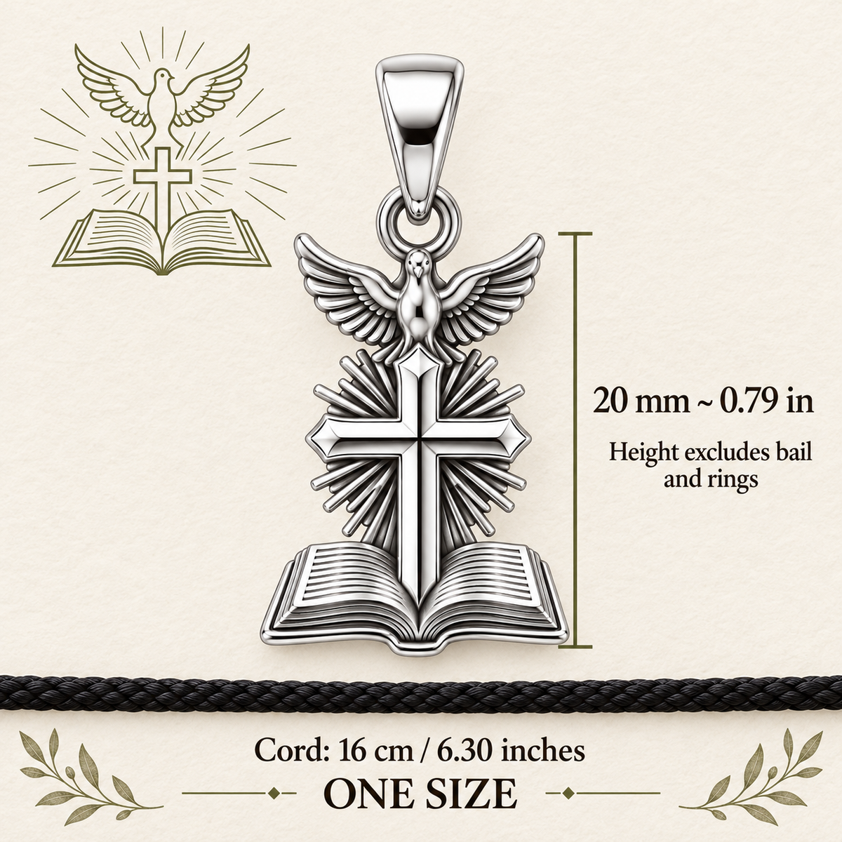 Holy Spirit Cross Bible Charm and Polyester Cord Bracelet Set Gift