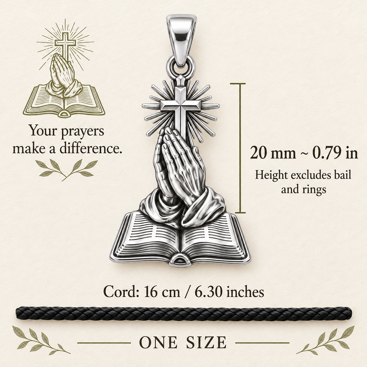 Praying Hands Bible Charm and Polyester Cord Bracelet Set Gift