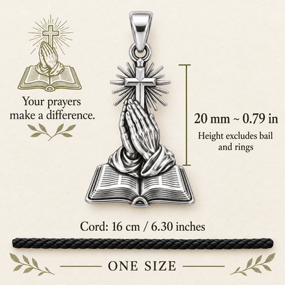 Praying Hands Bible Charm and Polyester Cord Bracelet Set Gift