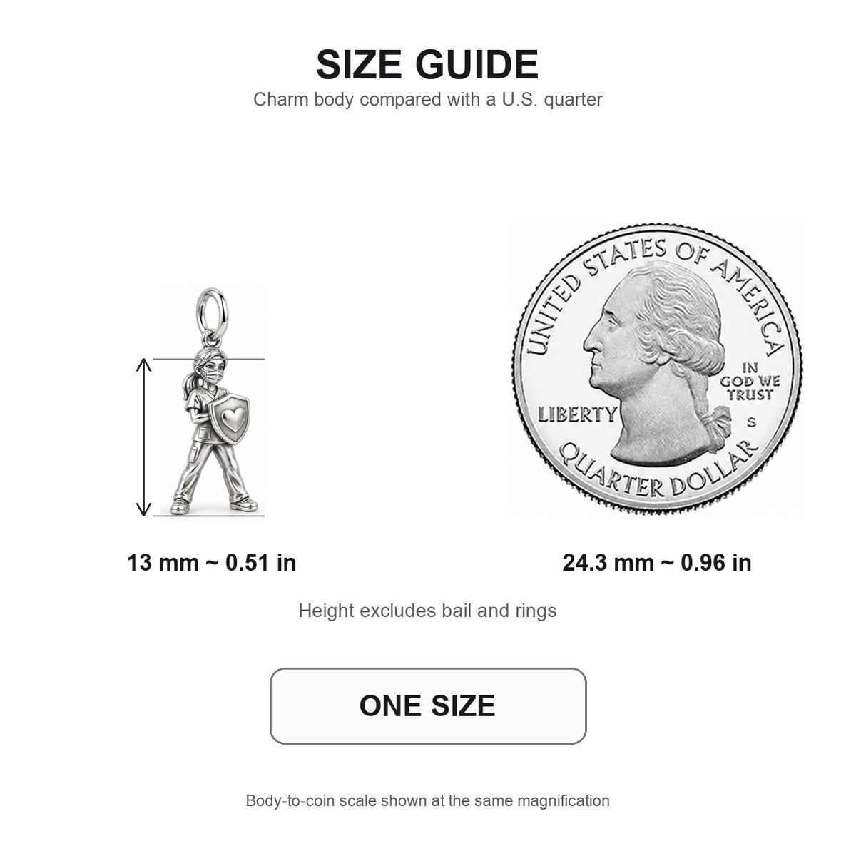 Nurse Frontline Shield Dangle Charm | 13 mm size guide | 4cac8416fb44cb3baf845209c82bab9712a943b6343851d5dfee28bdd627ca59