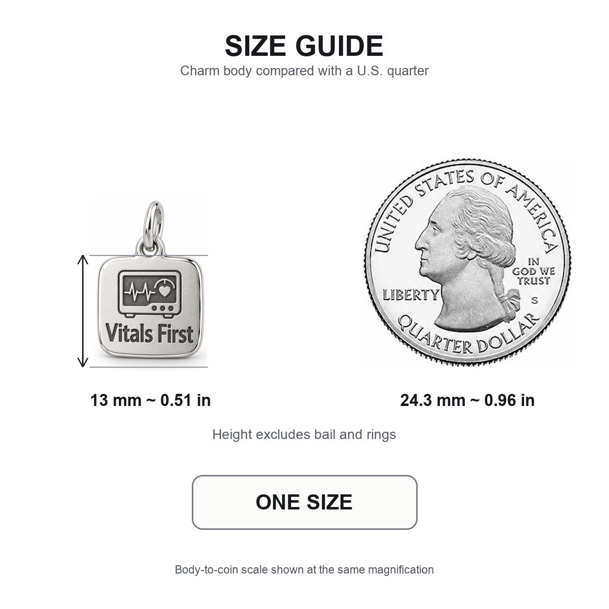 Vitals First Engraved Nurse Charm | 13 mm size guide | f0c56e700305c4f5cc16d6bd1affbfb162ddce3cff4342dca2e13a504ba99fae