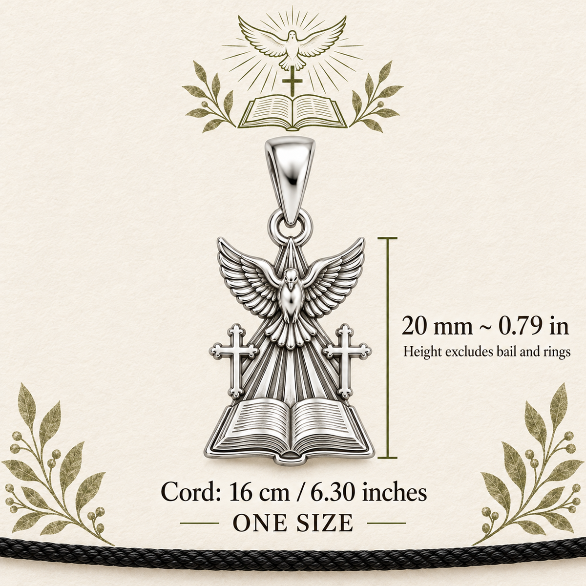 Holy Spirit Dove Bible Charm and Polyester Cord Bracelet Set Gift