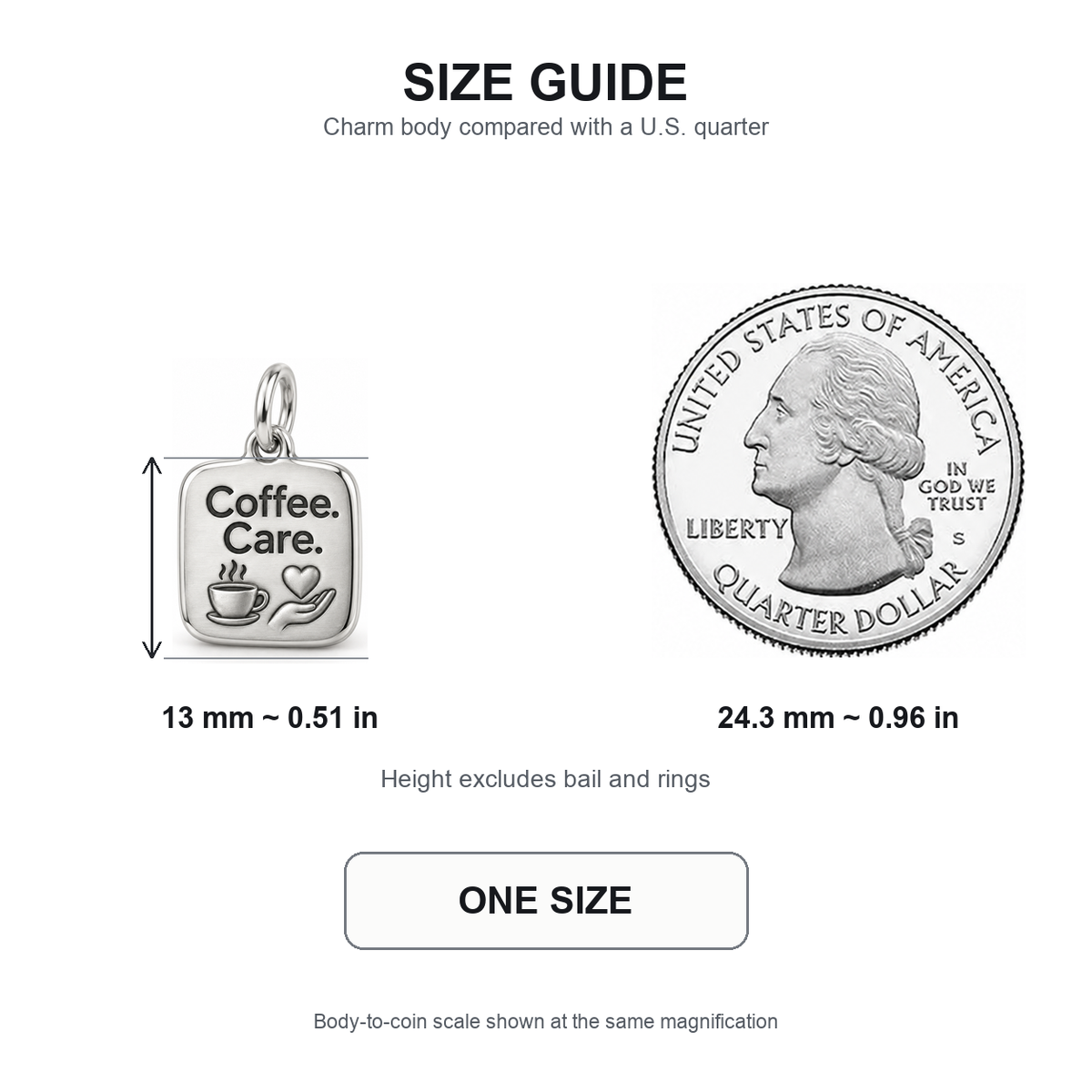 Coffee. Care. Engraved Nurse Charm | 13 mm size guide | 09d34c4b34fc13e6965bb0740c28c121182d19c0fa6367d19ab6a14cf57b214f