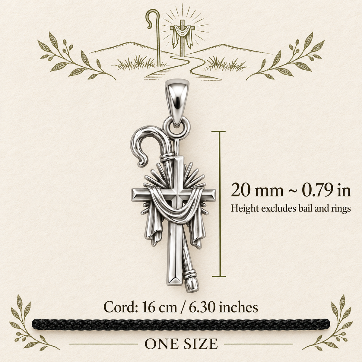 Shepherd Staff Cross Charm and Polyester Cord Bracelet Set Gift